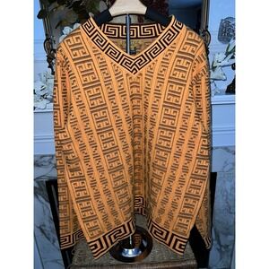 NWT PRESTIGE Long Sleeve V Neck Multi‎ Color Designer Greek Key Sweater Size 2XL